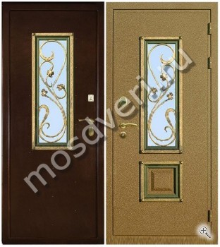 Одностворчатая металлическая дверь со стеклом и ковкой с порошковым окрасом - купить от производителя Мосдвери Одностворчатая металлическая дверь со стеклом и ковкой с порошковым окрасом